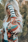 Plus Size Geometric Print Open Front Long Cardigan