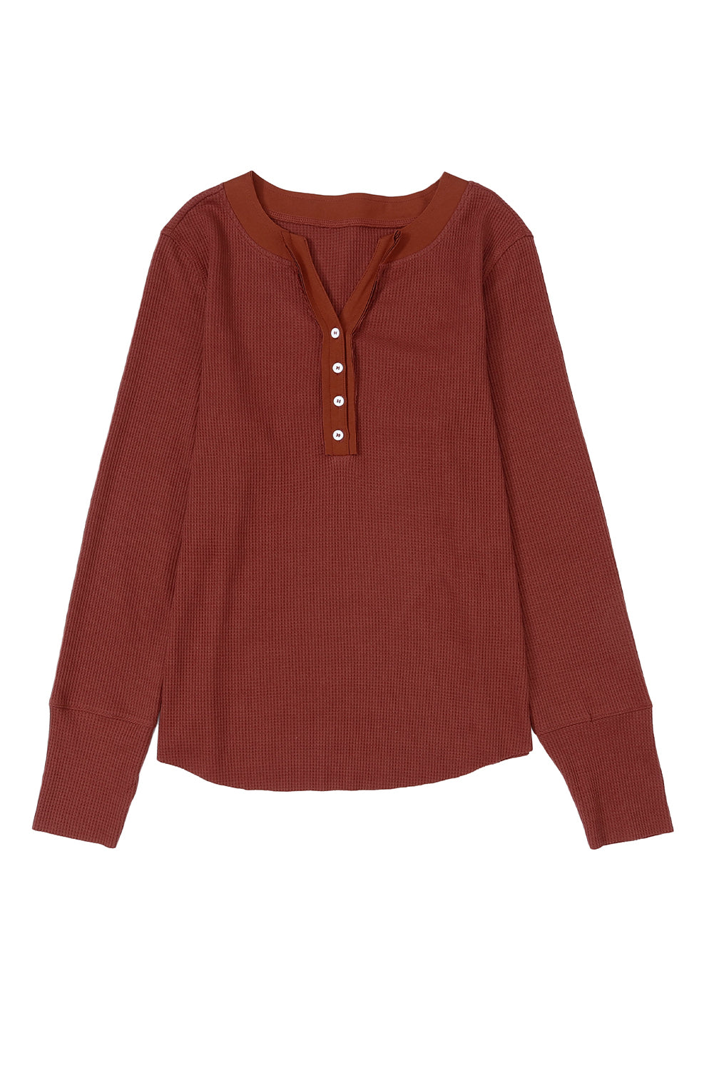 Trimmed Neckline Waffle Knit Henley Top