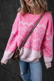 Pink Western Aztec Geometric Drop Shoulder Sweater