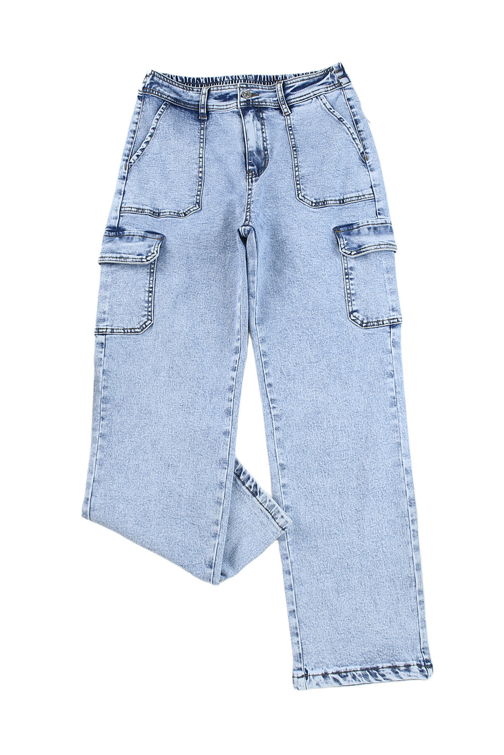 Jean cargo bleu ciel taille haute jambe large