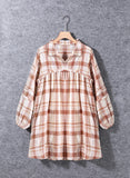 Brown Plaid Print Babydoll Mini Dress