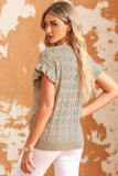 Ruffle Short Sleeves Cable Knit Textured Top