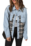 Plaid Patchwork Raw Hem Denim Jacket