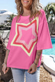 Bonbon Colorblock Star Patched Half Sleeve Oversized Tee