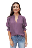 Solid Color Half Sleeve V Neck Blouse