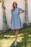 Robe midi en chambray à volants bleu ciel