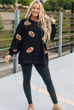 Black Sequined Rugby Graphic Open Back Sweatshirt