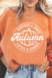 Orange Autumn Pumpkin Graphic Print Corded Oversized Sweatshirt