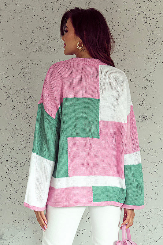 Colorblock Drop Shoulder Bell Sleeve Sweater