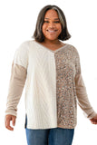 Plus Size Leopard Patchwork Mix Knit Long Sleeve Top