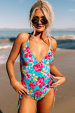 Flower Print Open Back One-piece Swimwear