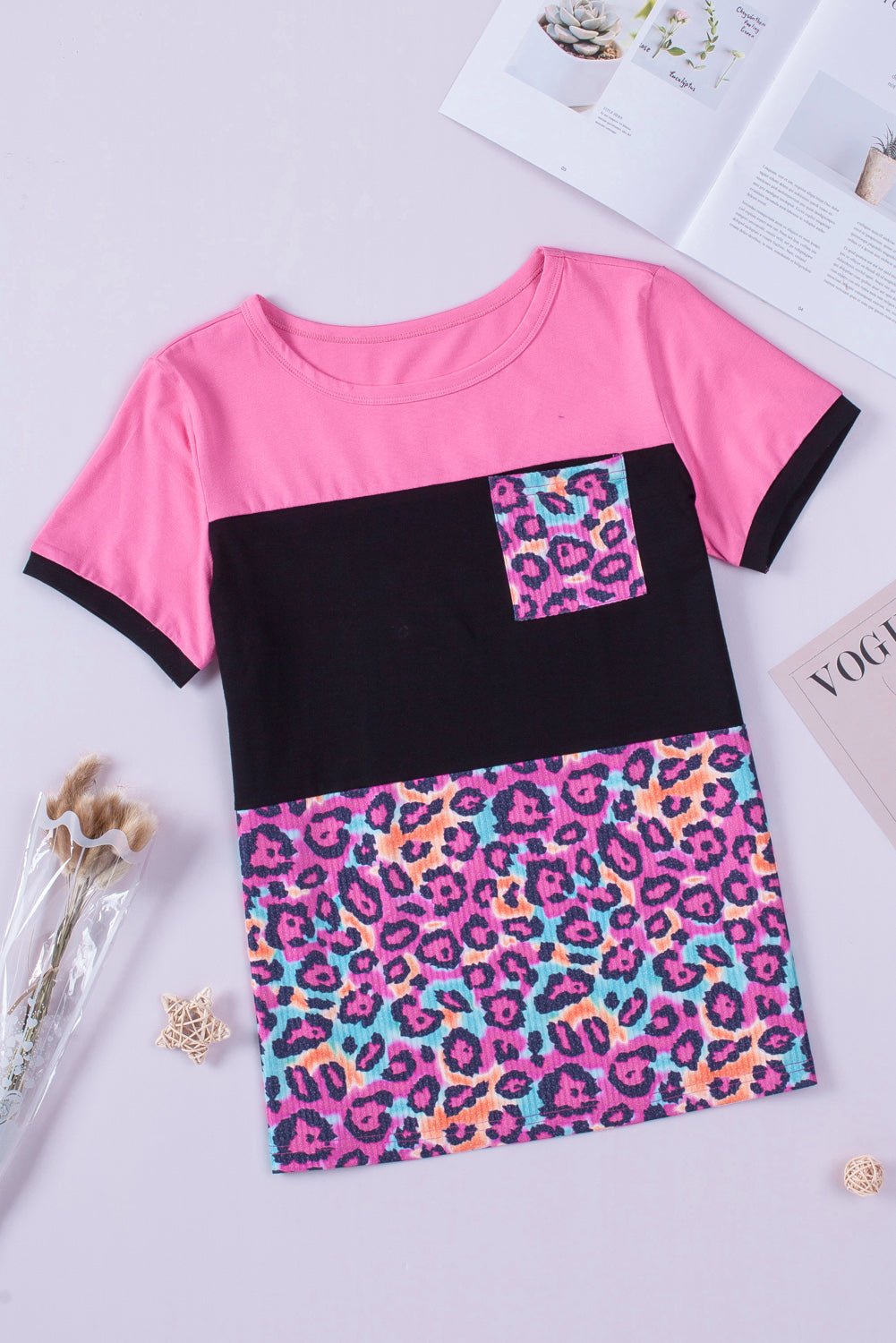 Leopard Print Color Block Textured T-shirt