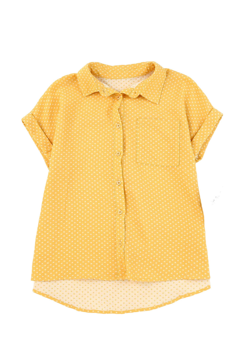 Chemise jaune roulée à manches courtes et imprimé à pois