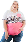 Color Block Splicing Striped Leopard Plus Size Tee