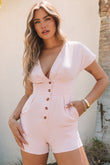 Deep V Neck Buttoned High Waist Romper