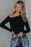 Asymmetrical Neckline Long Sleeve Knit Top