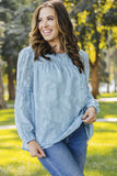 Textured Ruffle Lantern Sleeve Babydoll Blouse