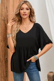 Ruffled Lace Detail Loose V Neck Top