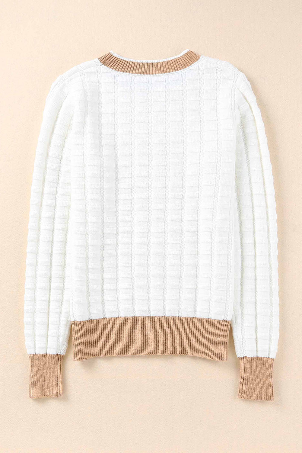 Textured Knit Contrast Long Sleeve Sweater