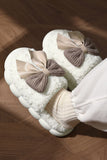 White Contrast Bowknot Applique Plush Winter Slippers (Bow Colors May Differ by Batch)