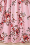 Robe longue empire enveloppée à col en V et manches longues à fleurs rose