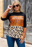 Leopard Tribal Print Splicing Long Sleeve Top