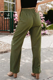 Drawstring Elastic Waist Pockets Long Straight Legs Pants