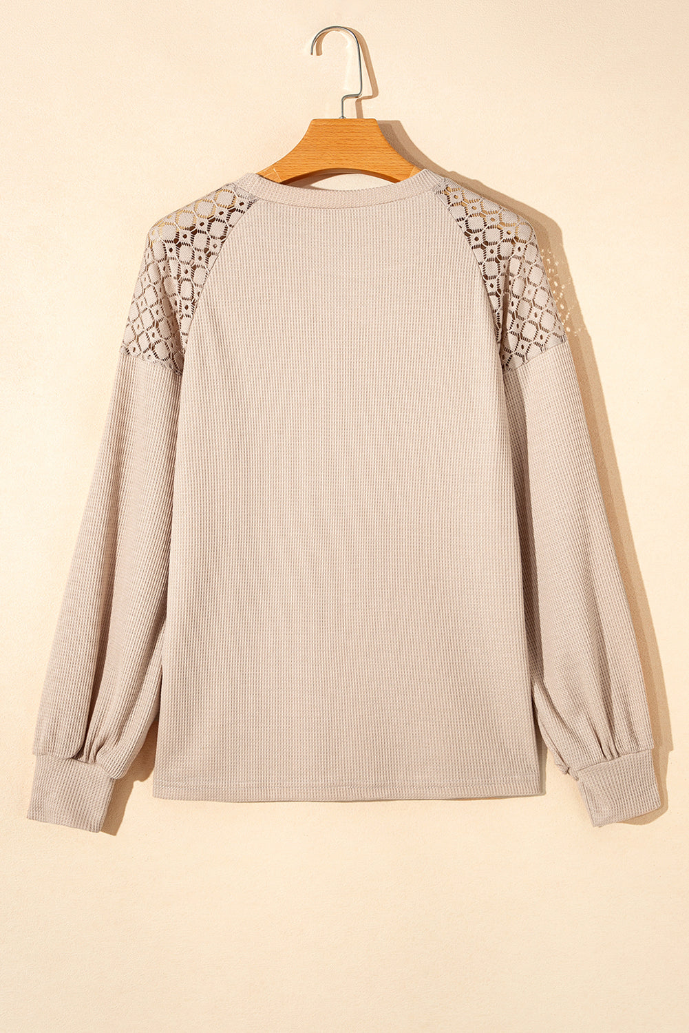 Khaki Lace Long Sleeve Textured Pullover