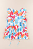 Abstract Print V Neck Ruffled Tank