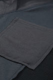 Gray Waffle Knit Long Sleeve Drawstring Hoodie