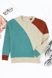 Colorblock Ribbed Trim Round Neck Sweater