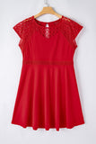 Red Plus Size Lace Yoke Splice Fit-and-flare Curvy Dress