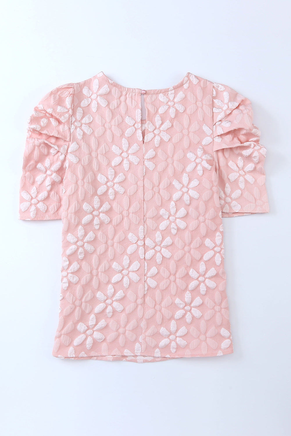 Pink Floral Lace Ruched Bubble Sleeve Top