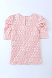 Pink Floral Lace Ruched Bubble Sleeve Top