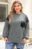 Sequin Patchwork Long Sleeve Plus Size Top