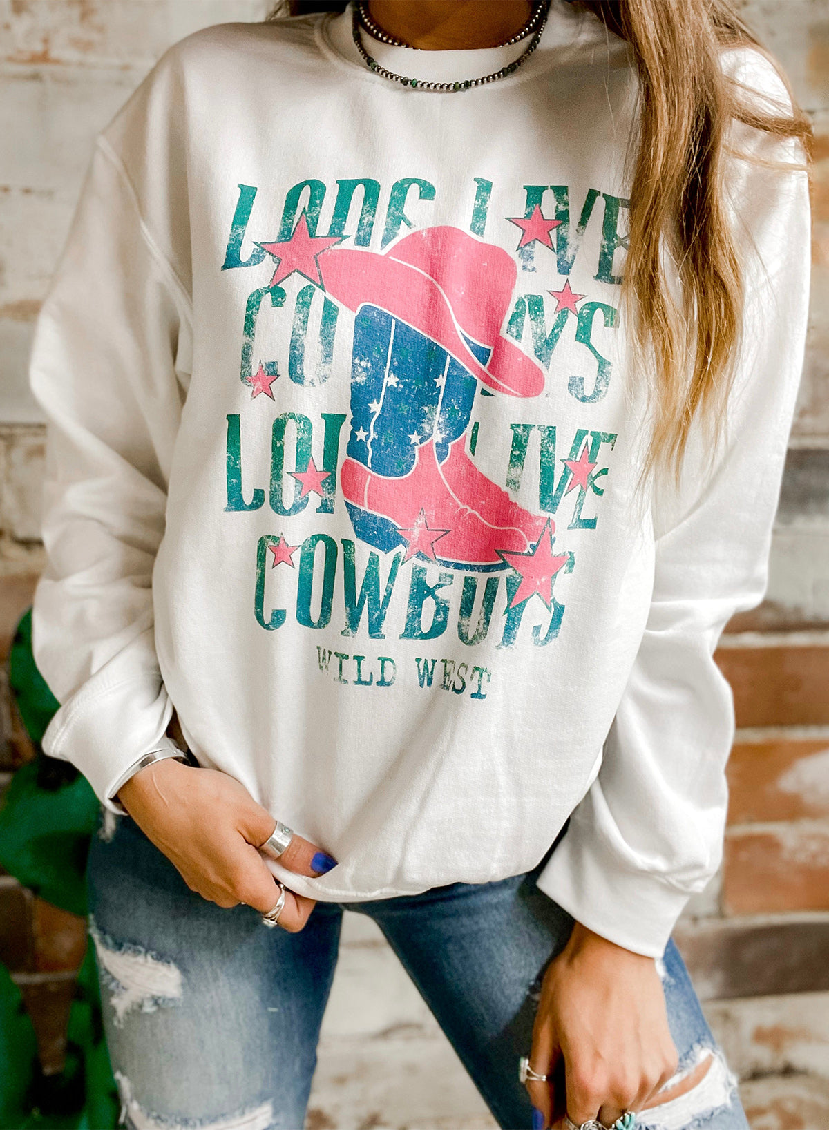 Sweat-shirt graphique blanc LONG LIVE COWBOY WILD WEST