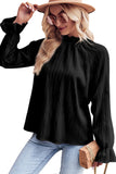 Frilled Mock Neck Ripple Bubble Sleeve Blouse