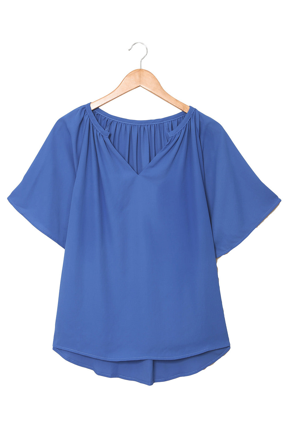 Split Neck Pleated Loose Top