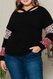 Plus Size Leopard Patchwork Strappy Neck Top