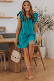 Khaki Tiered Ruffled Sleeves Mini Dress with Pockets