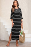 Khaki Stripe Print Open Back Sleeveless Maxi Dress with Slits