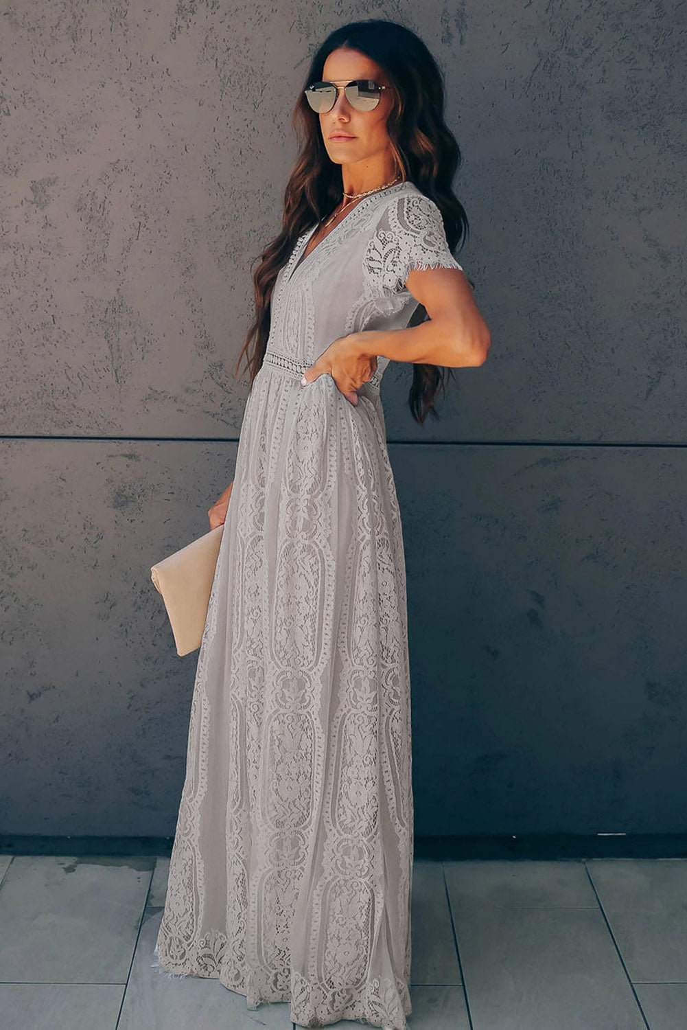 Blue Fill Your Heart Lace Maxi Dress