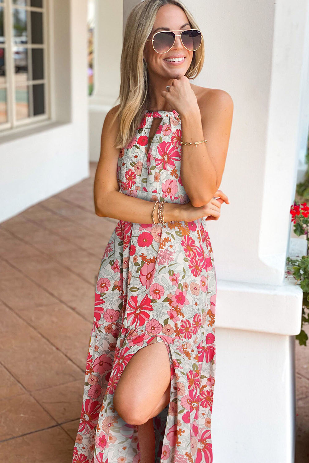 Purple Multicolor Flutter Floral Print Flowy Tank Top