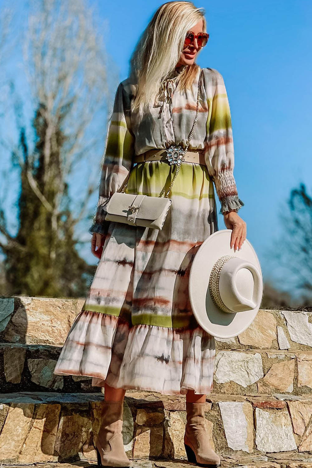 Lace Up Tie-dye Print Long Shirt Dress