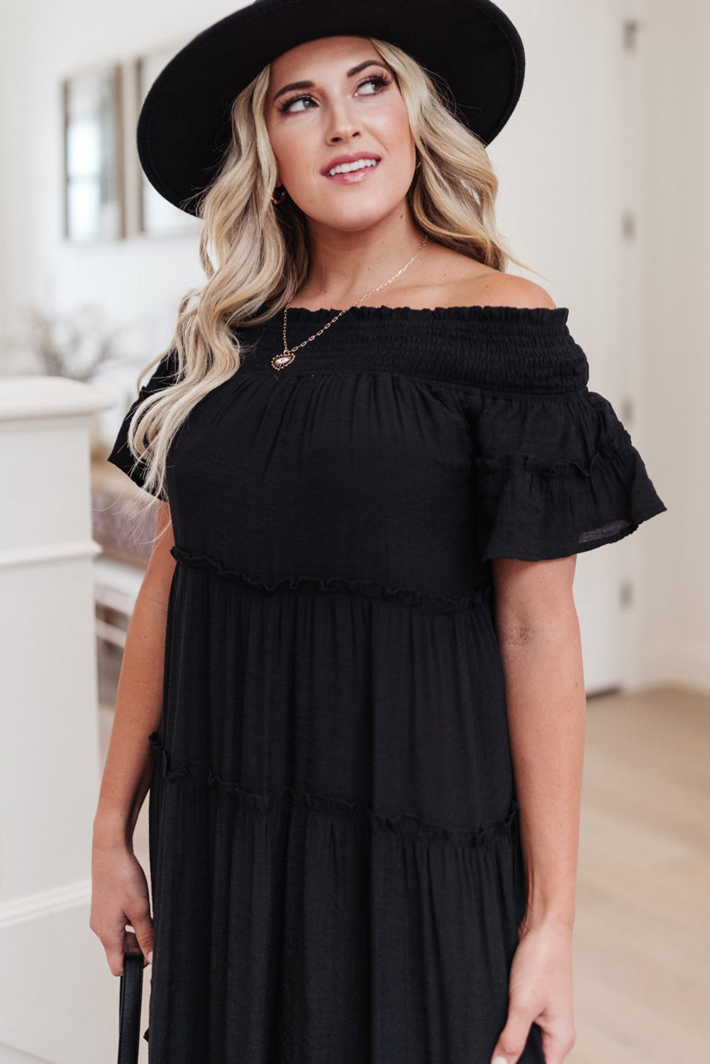 Plus Size Smocked Off Shoulder Frill Tiered Maxi Dress