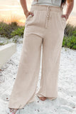 Beige Smocked High Waist Wide Leg Plus Size Pants