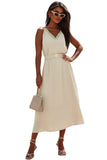 V Neck Sleeveless Maxi Dress with Elastic Belt