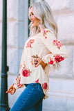 Floral Print V Neck Button Down Blouse