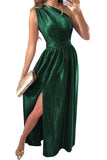 Shiny Velvet One Shoulder Long Split Dress