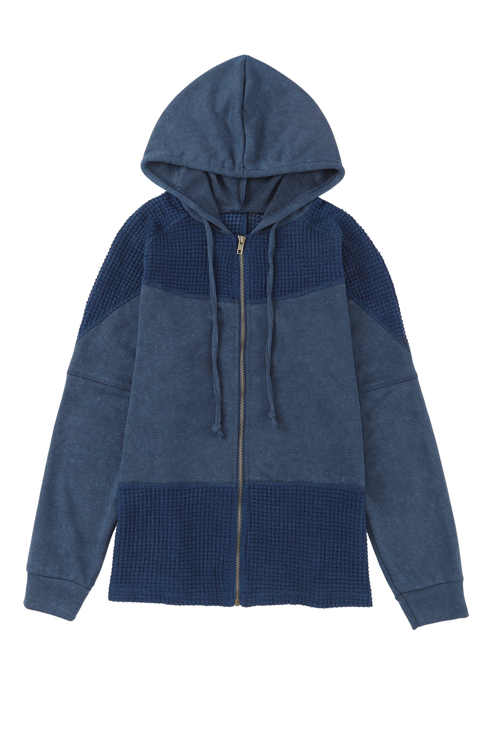 Plus Size Waffle Knit Patchwork Washed Hooded Jacket